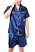 Produktbild Herren Kurz Satin Schlafanzug Kurzarm Pyjama Set mit Shorts (Marineblau mit weißen Paspeln, M)