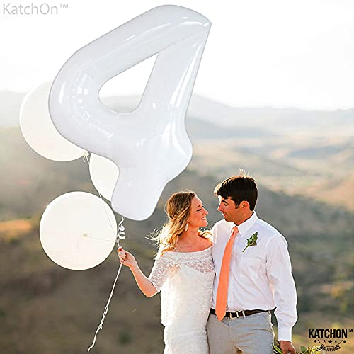 Image of KatchOn White Number 4 Balloon 40 Inch, 1 Count for 4th Birthday Party | 40th Anniversary, Unicorn Birthday, Boys, Girls, Unisex