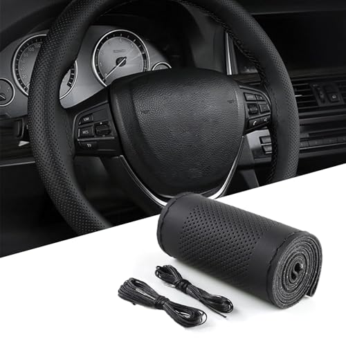 leediga Pack-1 Car Steering Wheel Anti-Scratch Cover, 14.9" Hand-Sewn Anti-Slip Breathable Decoration, Comfortable and Waterproof Protection Device for All Season, Universal for Car Accessory (Black)