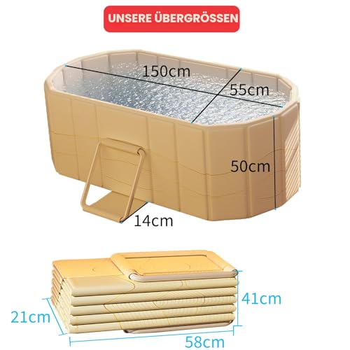 1,5 m Große Doppel Faltbare Badewanne - Erwachsene Mobile Badewanne Klappbare,Kostenlose Installation Für Familien-Spa/Paardusche Mit Matte Und Ablaufgarnitur (150×55×50cm)