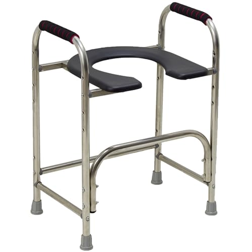 Silla WC Personas Mayores con Asiento Ajustable hasta 100 Kg, Silla con Inodoro Resistente, WC Portátil para Personas Mayores con Cubo, Silla Orinal Adulto