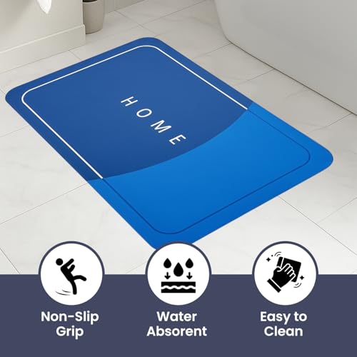 Image of MAXOSHINE PVC Bathroom Mats Anti Slip | Water Absorbent Bath Floor Mat | Quick Dry Anti Skid Bathroom Mats for Home | Door Mat for Wet Area 40x60 CM (Home Blue)