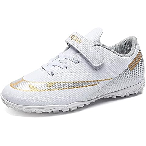 VTASQ Botas de fútbol para niños FG/AG Unisex, White Cover