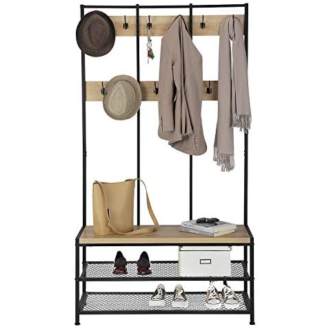 Acaza Garderobenständer mit 9 Gaderobenhaken und Schuhregal Cover