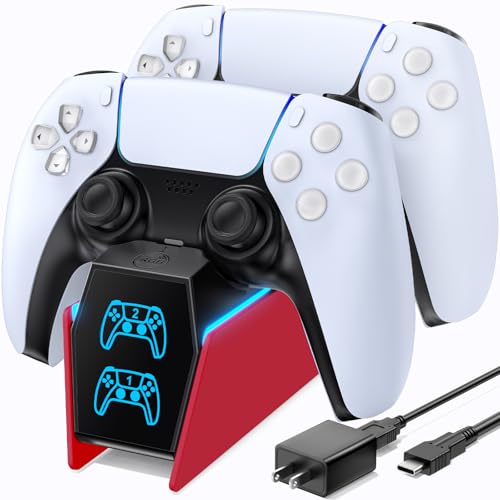 Image of OIVO P5 Controller Charger with Fast Charging AC Adapter, P5 Controller Charging Station Stand for Play Station 5, Docking Station Replacement for PS 5 Accessories Kits, Volcanic Red