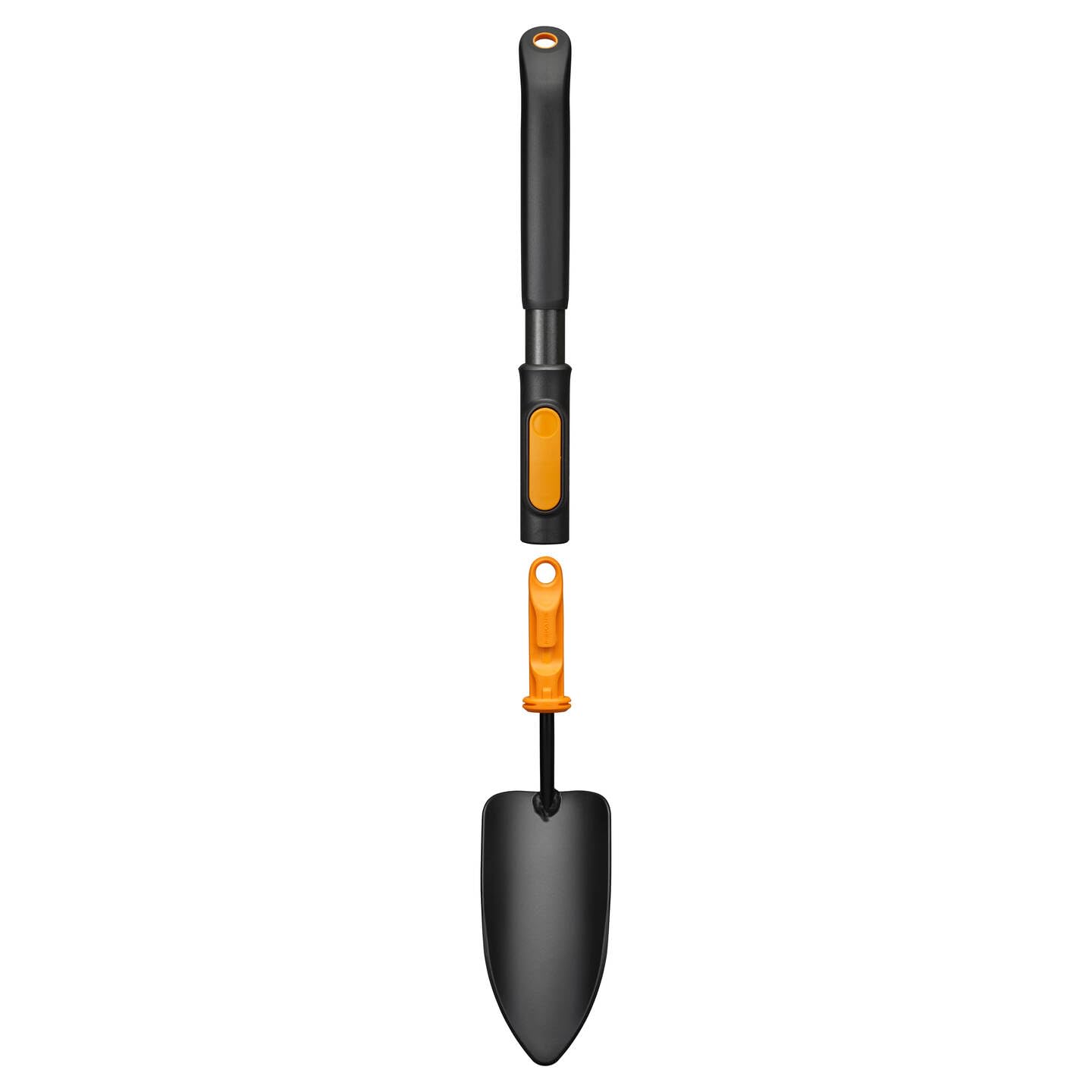 Fiskars OneClick Paletta da Giardino, Accessorio per Piantare e Trapiantare, Cambio Semplice con un Clic, Testa Robusta in Acciaio al Boro, Nero/Arancione, 1080693