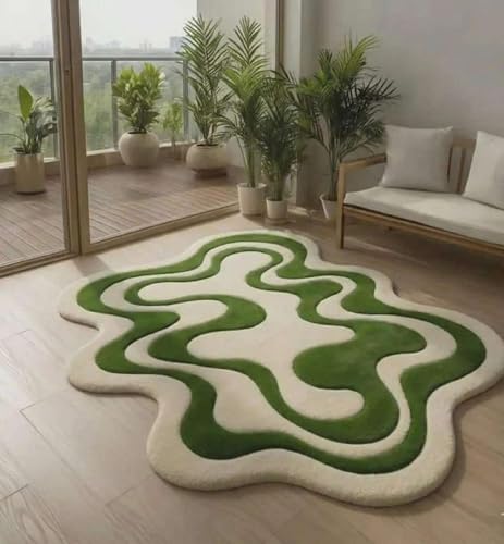 Image of Hand Tufted Irregular Area Rug 6x8 Ft Wool Carpet for Bedroom Living Room Modern Artistic Floor Cover Soft Luxury Contemporary Home Decor Accent