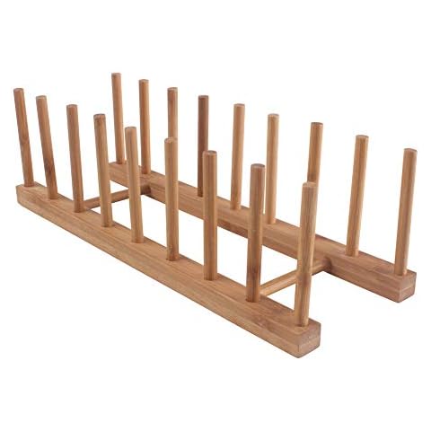 Z ZICOME 8-Slots Bamboo Wooden Dish Rack Storage Organization Plate Rack Stand Pot Lid Holder Kitchen Cabinet Organizer Cover