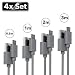 Produktbild JAMEGA  Micro USB Kabel 4er Pack (0,5m 1m 2m 3m) | Nylon geflochtenes USB Ladekabel Datenkabel für Micro USB Geräte kompatibel mit Samsung, HTC, Huawei, Sony, PS4 Xbox Controller UVM.  Space Grau