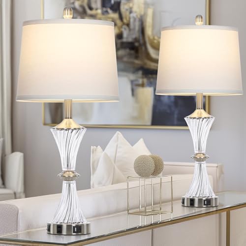 Rinweey Crystal Glass Table Lamp Set Of 2 With Usb C+A Ports & Ac Outlet thumb #1