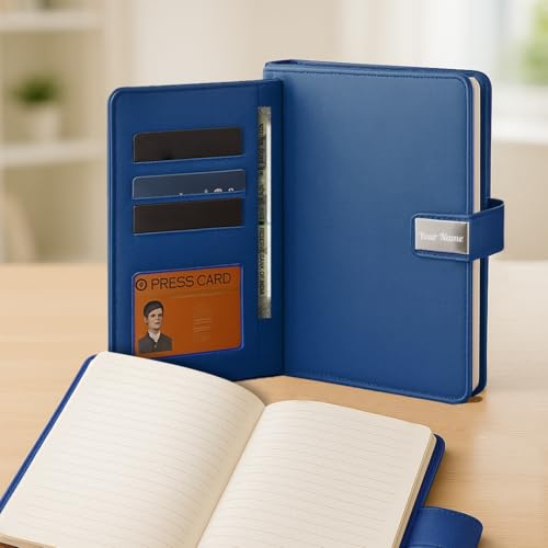 Image of Giftana Personalized Diary with Name, Customized Leather Notebook Diary with Magnetic Flip Lock, A5 Size, 192 Ruled Pages Office Diaries for Writing, New Year Corporate Gifts for Employee (Blue 4)