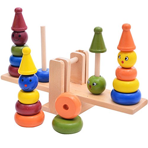 Highdas Madera Payaso Anillo apilador y el Conjunto de Equilibrio, Arco Iris Balancín Balance de la Escala Juguetes educativos