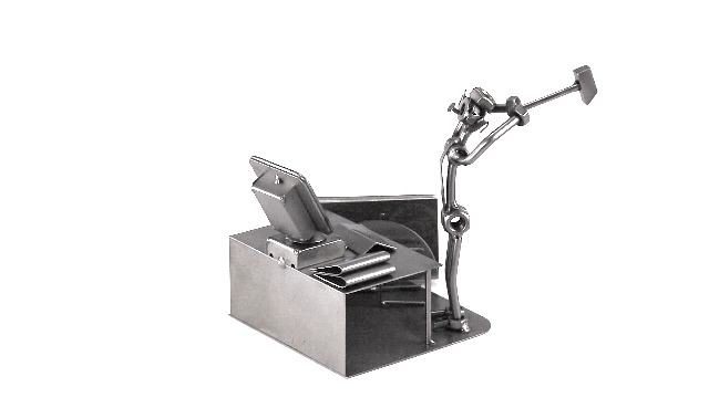 Steelman24 I Omini di Viti Pausa al PC con Portabiglietti da Visita con Piastra di Incisione Personale I Idee Regalo I Soprammobili in Metallo