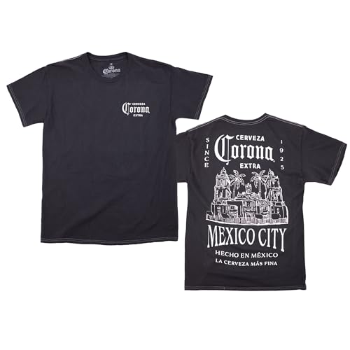 Ripple Junction Corona Mexico City Illustration Front and Back Mens Graphic T-Shirt X-Large Black Pigment Dye