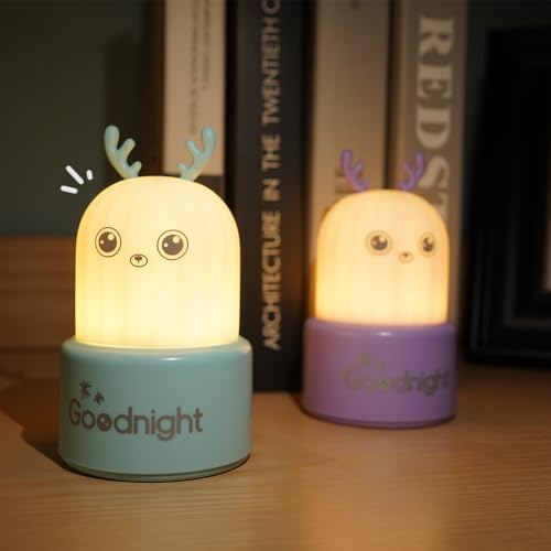 Image of QANYI Little Deer Night Light,Portable Silicone Color Changing Elk Animal Lamps,Rechargeable Bedside Dimmable Lamp for Breastfeeding, Easter Gifts Ideal for Toddler Baby Kids Blue Decor Blue