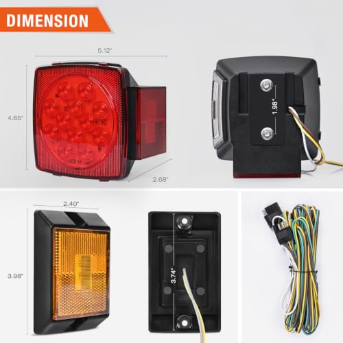 Image of Nilight 2PCS Square Submersible LED Trailer Light Kit,IP68 Waterproof | Low profile stop turn tail signal lights with side marker for 12V utility boat camper RV Trucks Marine Snowmobile