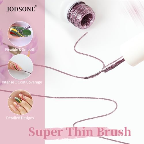 Image of JODSONE Nail Art Gel Liner Set 10 Colors Glitter Purple Gold Green Gel Nail Polish Need U V Lamp Cured with Thin Brush at Home Salon Design,Gifts for Women
