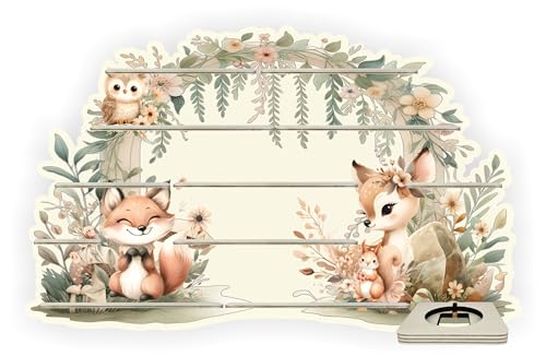 Farbklecks-Collection Musikboxregal Blumenbogentiere, Wandregal für mehr als 60 Hörfiguren, Maße 79 x 48 x 6 cm, mit speziellem Ablagefach kompatibel mit Toniebox, handgefertigt in Deutschland