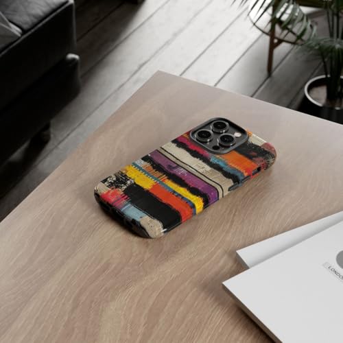 Coque résistante brillante iPhone 14 Pro motif tissé abstrait multicolore style urbain chic