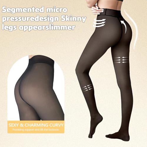Image of X-CHENG Fleece Lined Tights Sheer Women - Winter Fake Translucent Warm Pantyhose Leggings Sheer Thick Tights for Women
