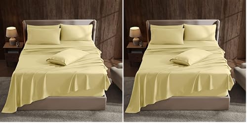 Image of Hearth & Harbor Bed Sheets, Luxury Soft 6 Piece Bed Sheet Set Extra Deep Pocket Fitted Sheets Fits Mattress up to 21 inces Depth, Double Brushed Bedding Sheets & Pillowcases, Queen, Mellow Yellow