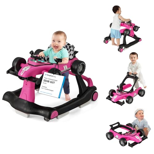COSTWAY Trotteur Bébé Fille Pliable 4 en 1 avec 3 Hauteur Réglable, Trotteur Marche Bébé Garçon Évolutif avec Musique & Lumière, Roues Silencieuses, 5...