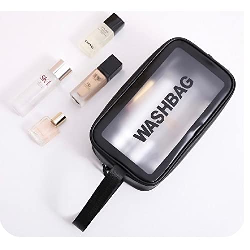 Kit Necessaire Transparente Organizador Maquiagem Bolsa Mala Cor:Preto