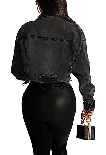 ZERMOM Women's Cropped Denim Jacket Button Down Long Sleeve Fitted Crop Top Jean Coat2