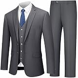 LUPURTY Men's Suits Slim Fit, 3 Piece Suits for Men, 2 Buttons Solid Jacket Vest Pants with Tie, Men