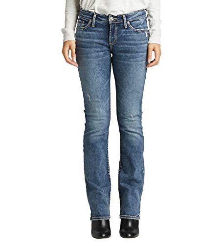 Silver Jeans Co. Women's Elyse Mid Rise Slim Bootcut Jeans, Medium Indigo Wash, 31W X 33L