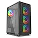 Price comparison product image ionz KZ05 V2 ATX Mesh Gaming Case, Mid Tower comes with 4 ARGB Fans and a Tempered Glass Side Panel (Black)