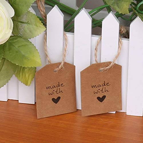 UEETEK 100pcs Made with Love Sign Paper Tag Gift Label with Twine for Wedding Party
