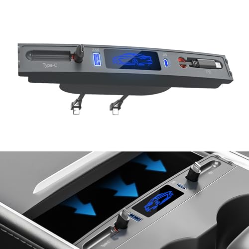 Eaglewireless Tesla Car USB Hubs for Model 3(2021-2023) / Model Y(2021-2024), Mobile Fast Charger Station with Retractable Cables, Tesla Model 3 Model Y Accessories Gift for Tesla Owners