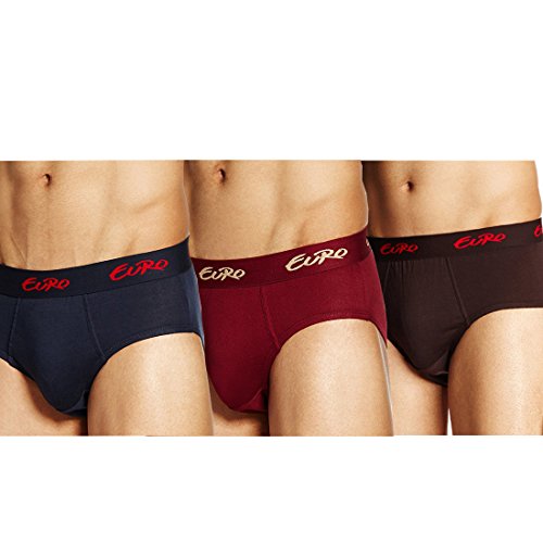 Image of Euro Men's Solid Multicolor Brief Pack of 3