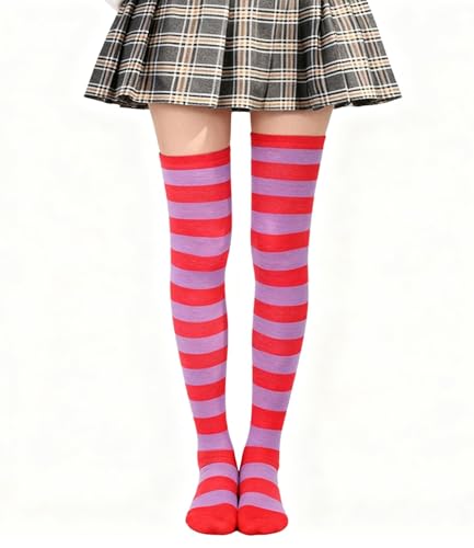Image of Womens Thigh High Socks Athletic Stripe Cute Colorful Over the Knee High Sock Colorful Long Tube Sock