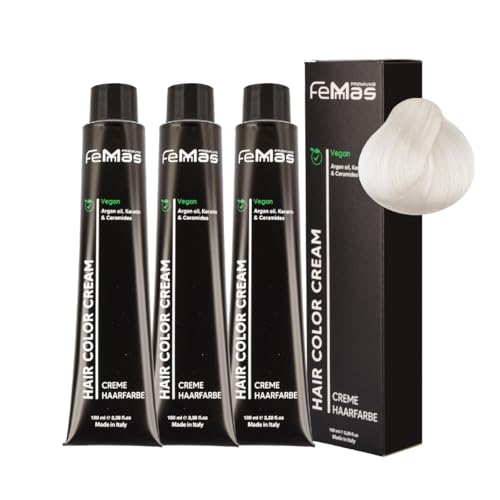 FemMas Haarfarbe Superaufheller 3x Silber 912 I Creme Haarfarbe zur Aufhellung um bis zu 5 Tonstufen I Dauerhafte Haarfärbung für strahlende, haltbare Farbergebnisse I 100 ml