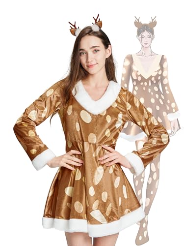 IKALI Erwachsene Hirsch Kostüme Damen Weihnachts Rudolf Rentier Kostüme...