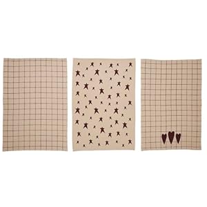 VHC Brands Cotton Kitchen Towel set of 3 Printed Tea Towel Dish Towels Connell Collection Rectangle 28×19 Burgundy