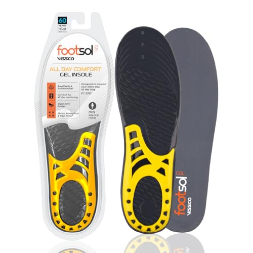 Image of FOOTSOL Premium Gel Insoles (by VISSCO) for All-Day Comfort & Pain Relief | Dual-Gel Cushioning, Shock Absorbing Heel, Breathable & Trim-to-Fit Design for Work, Sports & Daily Use for Men- Size (5-9) - 1 Pair