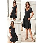 Newshows Women 2025 Summer Dress Square Neck Formal Short Sleeve Business Casual Outfits Ruffle Spring Pockets Sundress - Image 4
