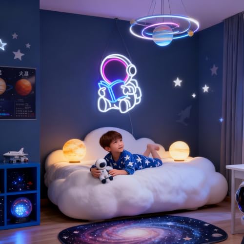 Image of Astronaut Book Neon Sign, Astronaut Led Sign, Custom Neon Sign, Book Store Wall Decor Kid's Room Game Room Wall Art Decor,Bookish LED Sign, Bookworm Reader Club Wall Decor Christmas Birthday Gifts