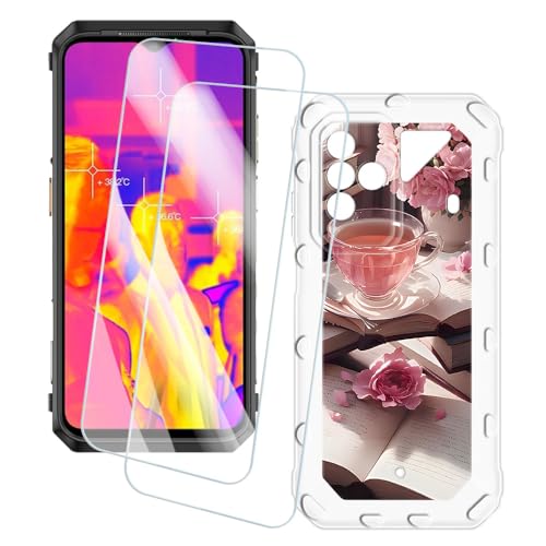 OAGELIM 2�Z�b�g �X�N���[���v���e�N�^�[ + �P�[�X Ulefone Power Armor 18 (6.58 �C���`) �Ƃ̌݊������� �A�[�e�B�X�e�B�b�N�J�X�^���v�����g�J�o�[�Ƌ����K���X�t�B���� �X�N���b�`�h�~ (�s���N�̌ߌ�)