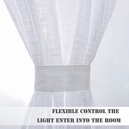 Pony Dance Samll Curtains For Front Side Door, Privacy Linen Textured Window Treatment Semi Sheer Blinds For Sliding Glass Door, W12 X L72 Inches, White, 1 Panel #TOP2