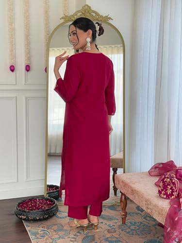 Image of Naixa Women's Viscose Embroidered Straight Kurta with Pant and Dupatta Sets (Available in Plus Size) (NX-674)