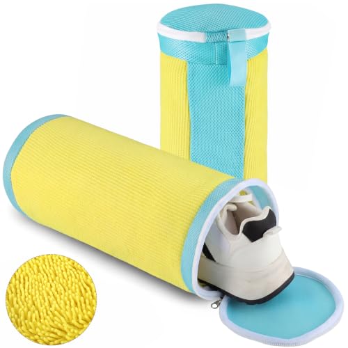 Shoe Washing Machine Bags, 2 PCS Shoe Bag for Washing Machine, 360° Wrap-Around Clean Laundry Bags Reusable Hidden Zipper Cleaning Bag for Tennis Shoes Sneaker Running Shoes, Yellow