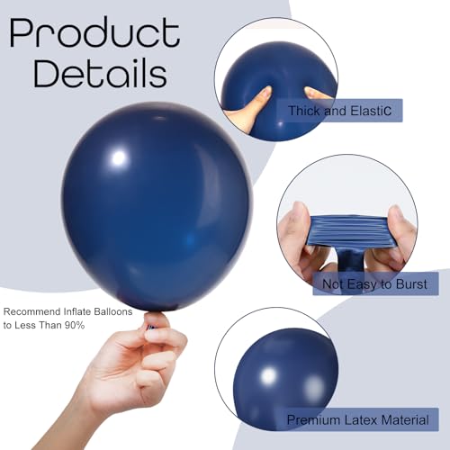 Image of Ouddy Party 129Pcs Navy Blue Balloons Arch Garland Kit 18 12 10 5 Inch | Different Sizes 6Pcs 18 inch Dark Blue Latex Balloons for Graduation Birthday Baby Shower Wedding Party Decorations