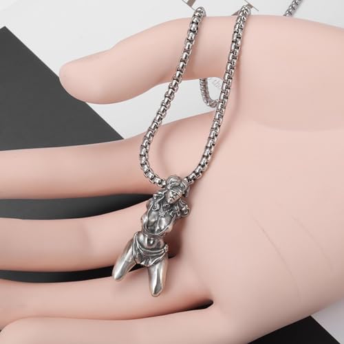 Pendentif vintage argenté Pow pour homme collier pull style rétro - 4