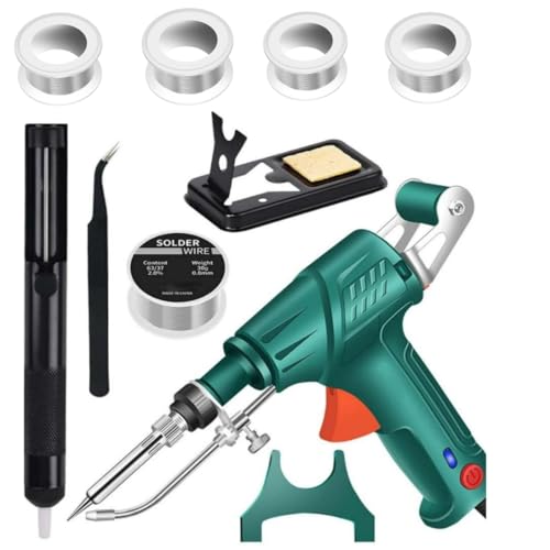 Kit di saldatura ferro, pistola di saldatura automatica 60W, riscaldamento rapido Include filo di saldatura, aspiratore di saldatura, per riparazioni elettroniche (internal heat green)