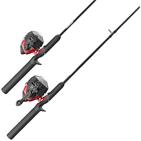 Zebco 202 & 404 Spincast Reels and Fishing Rod Combos (2-Pack), 5-Foot 6-Inch 2-Piece Fishing Pole, Size 30 and 40 Reels, Right-Hand Retrieve, Pre-Spooled with 10 lb and 15 lb Cajun Line, Black/Red Cover