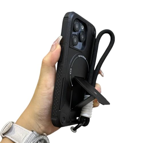 FTTFFLL iPhone 16 14 13 11 12 15 Pro Max Plus�p ���C���C�����X�[�d���X�g�X�g���b�v �X�^���h�t���n�[�h�����h�~�J�o�[(iPhone 16/�u���b�N)